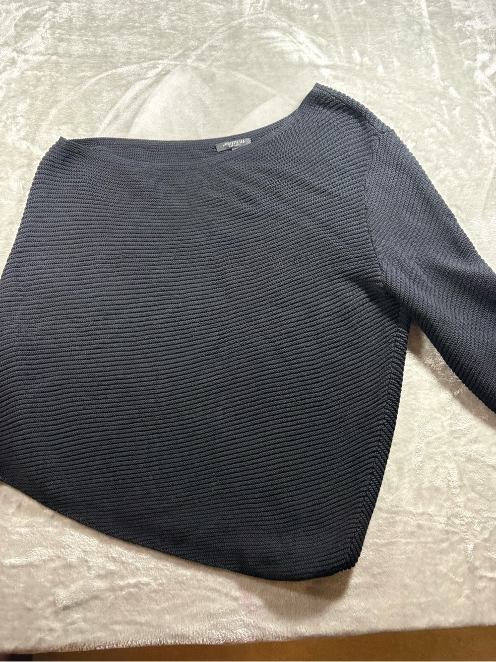 Lafayette 148 Black Ribbed One Shoulder Knit Sweater Size Large